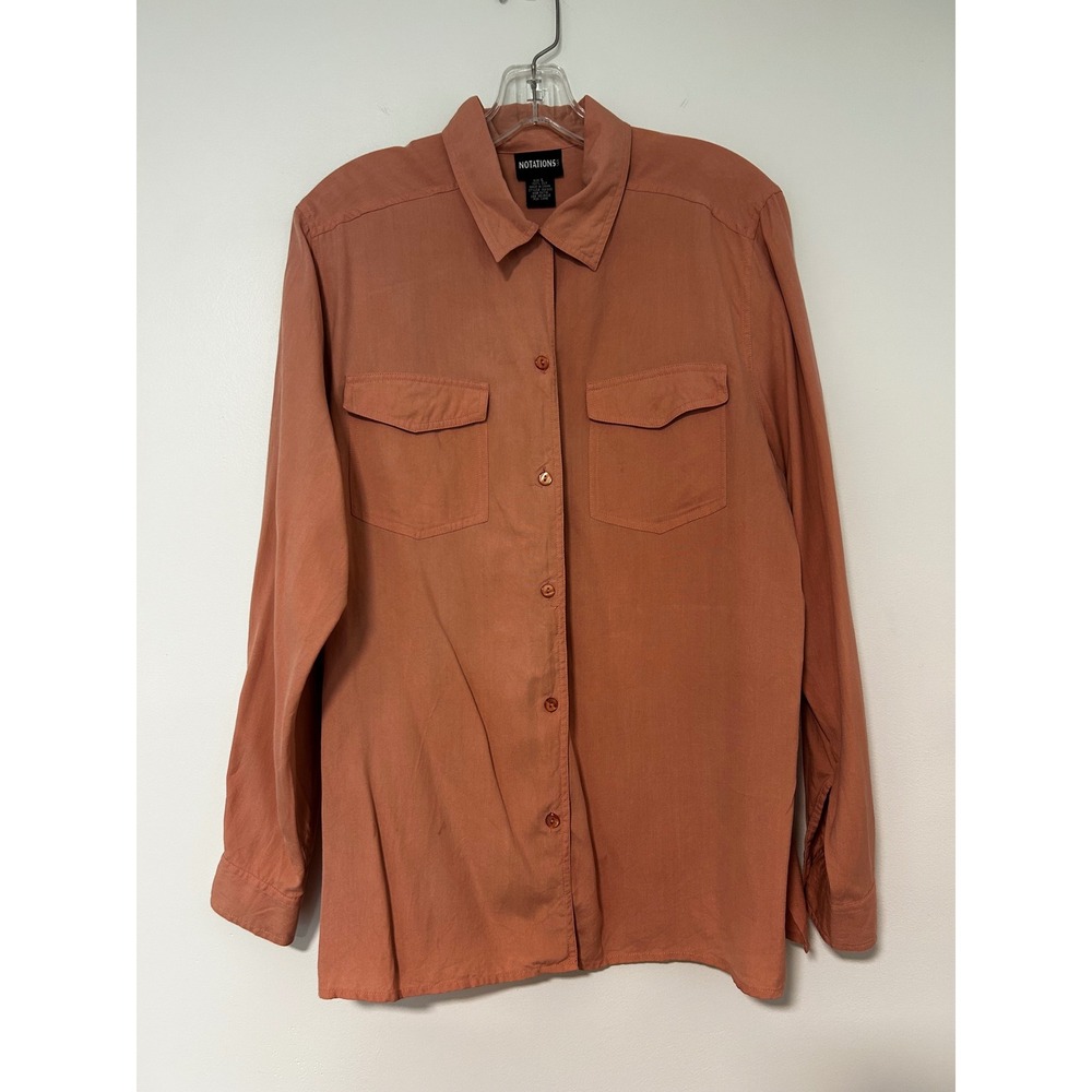 Notations Silk Womens Large Terracotta Coral Button Down Long Sleeve Shirt - Picture 1 of 8